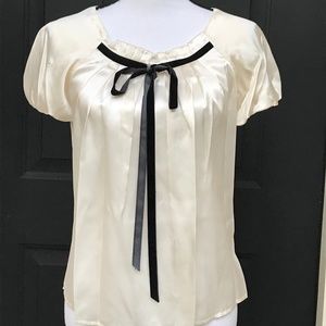 NWT 100% Silk Cream color Blouse with black velvet